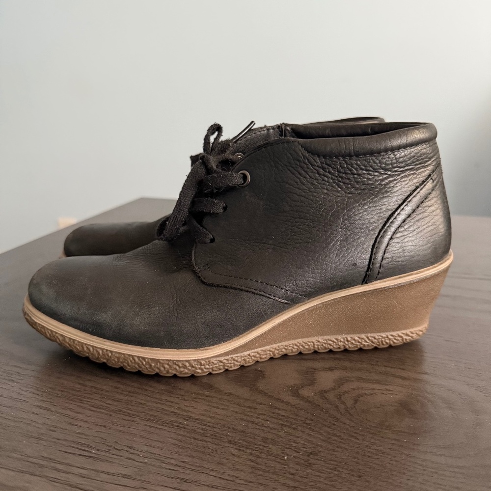 Ecco‎ Women's Brown Leather Lace-Up Wedge Heel Ankle Boots Size 39(US 8)